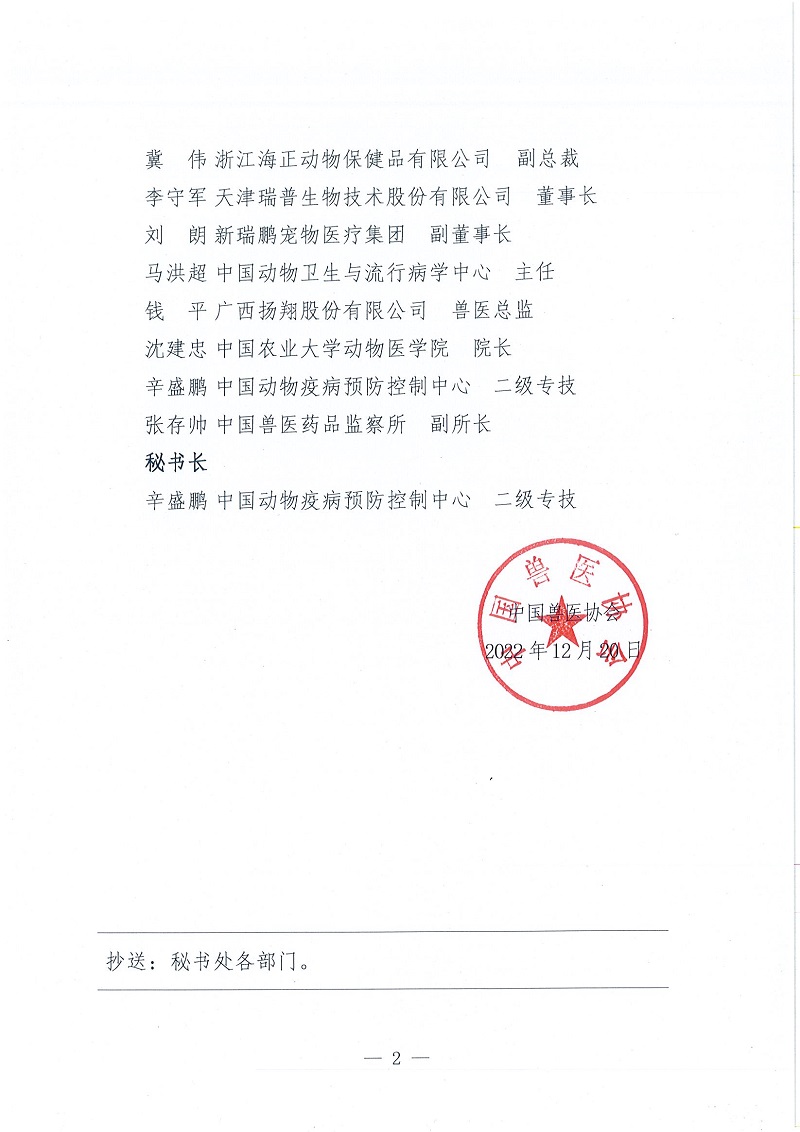 协（员）字[2022]108号——关于公布中国兽医协会第三届理事会负责人名单的通知(1)_页面_2.jpg